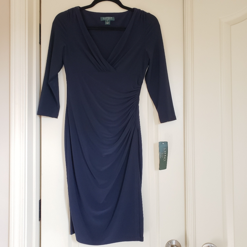 LAUREN Ralph Lauren Ruched Navy Dress